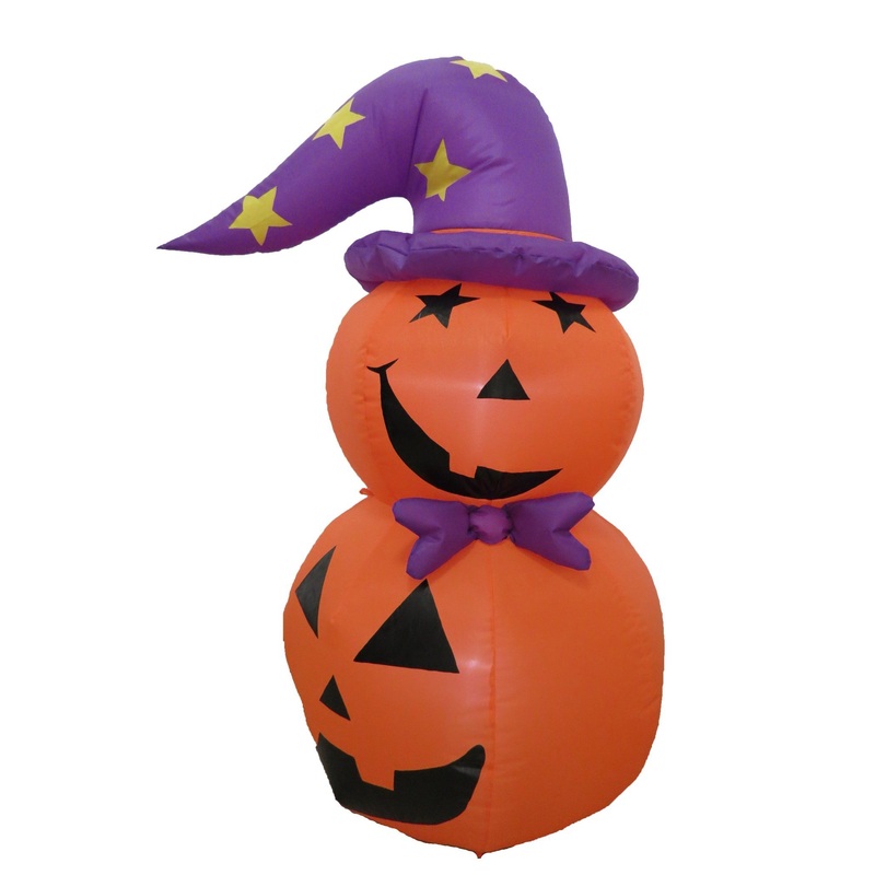4FT Halloween Inflatables Pumpkin Combo with Wizard Hat LED Yard Decoration