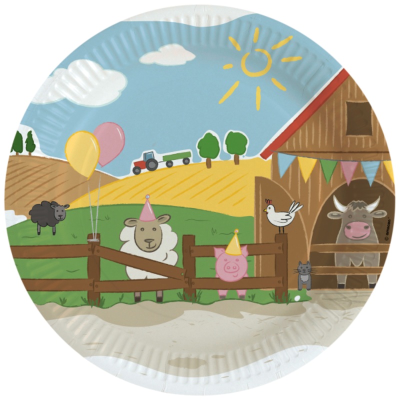 8 Farm Party paper plates 23cm