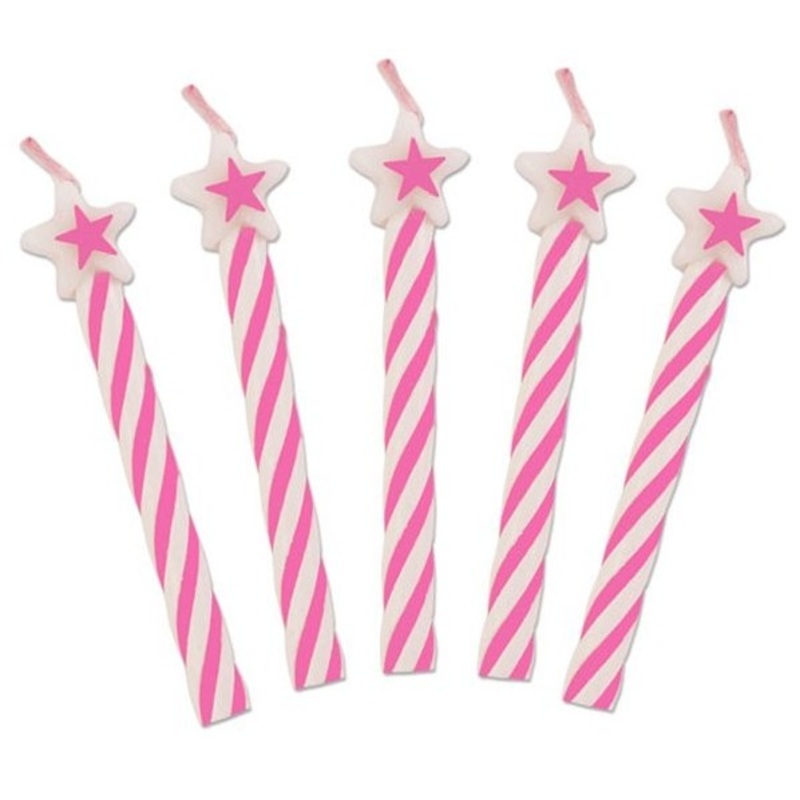 8 pink star cake candles