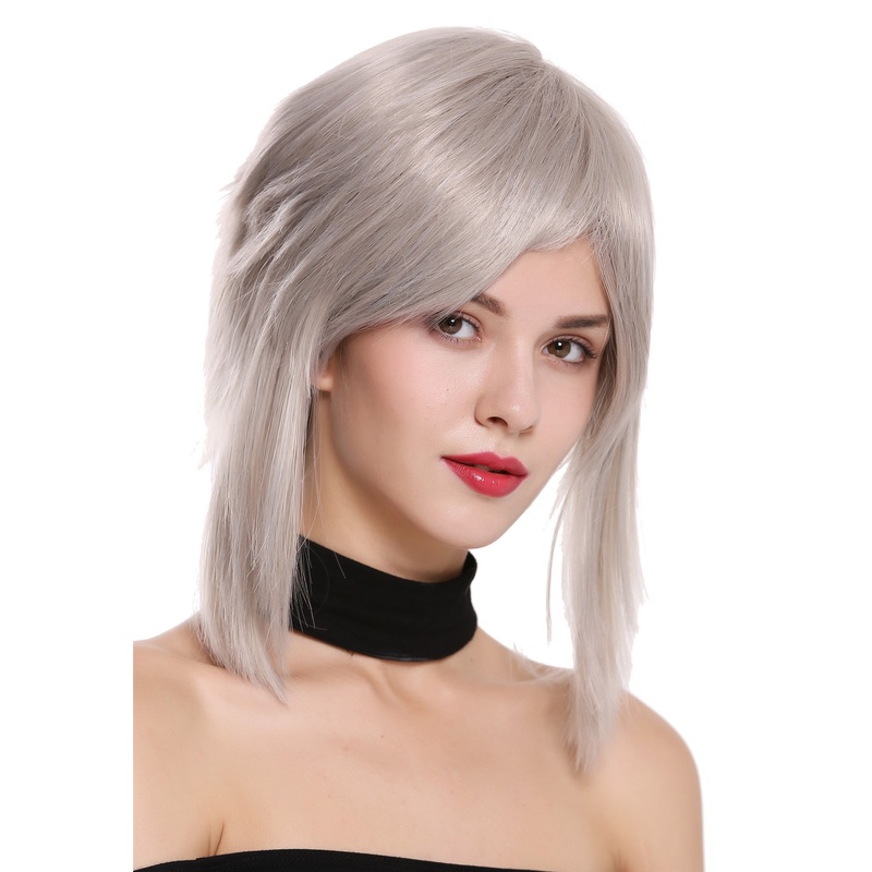 Lady Gents Man Cosplay Wig short long sides wild layered cut strands gray SA090