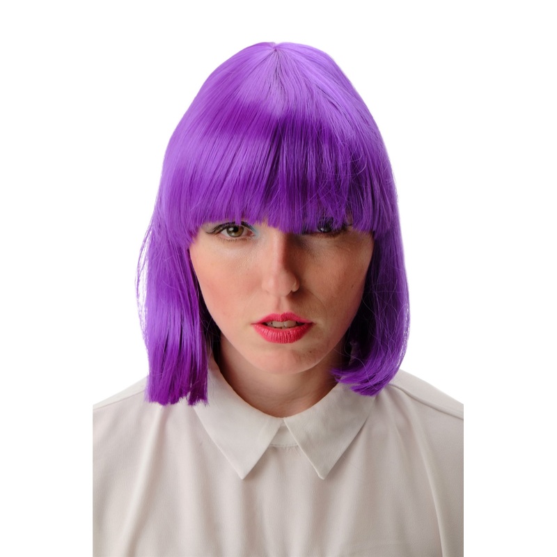 Lady wig Cosplay short straight Bob Longbob Bangs Purple Disco Glam GFW673