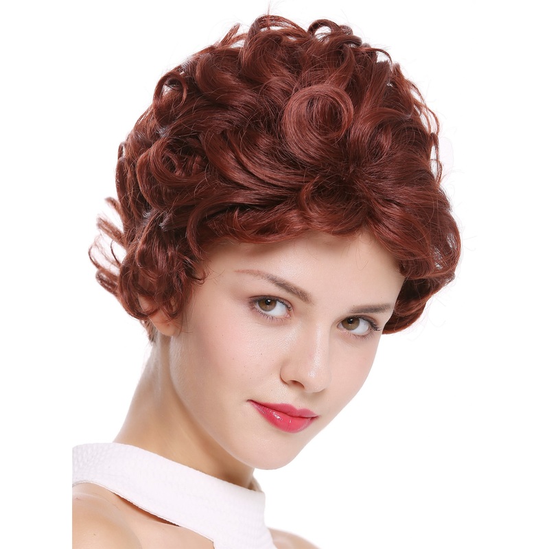 Lady women wig short curled curls mahogany auburn copper brown mix DW-2740