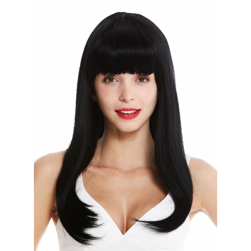 Women’s wig lady long sleek fringe bangs black retro look 50’s MA116