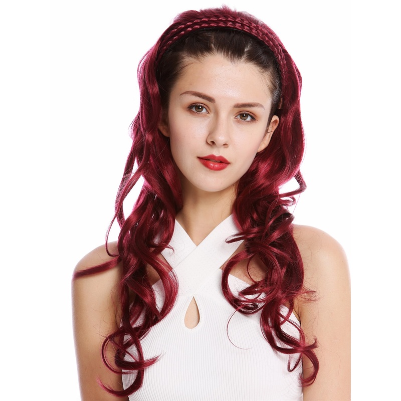 Halfwig Hairpiece Extension braided hair circlet long wavy red burgundy DW1025