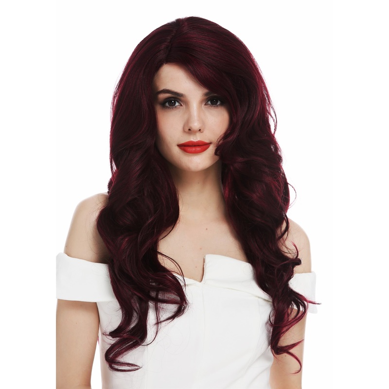 Lady wig lace front mono long wavy curls dark brown red highlights LO1703-MF