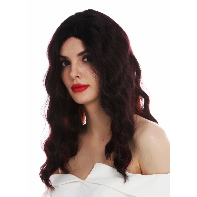 Lady wig long parting wavy waved classy 1930’s Hollywood diva black red VK-58