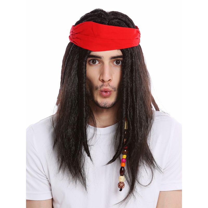 Pirate Wig Bandana Men Women long wild dreadlocks rasta dark brown 91531