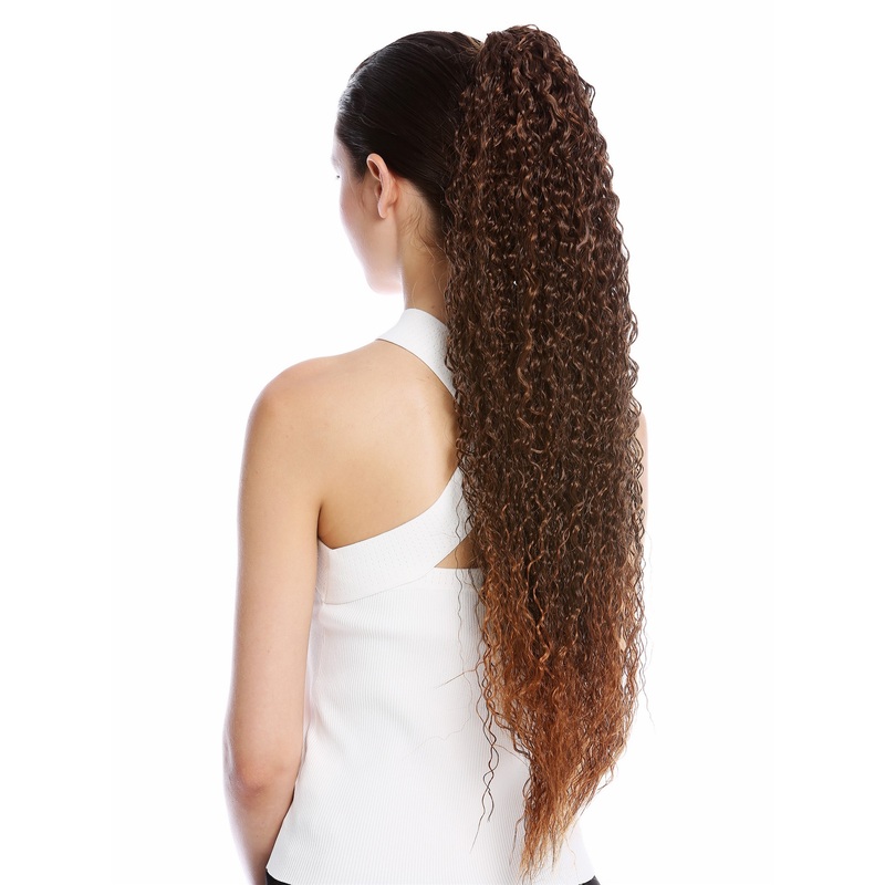 Ponytail long voluminous curled kinks kinked beach bleach black copper N857