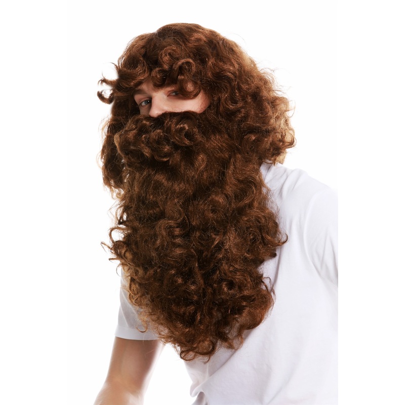 Wig & Beard set Deluxe Saint Nicholas prophet hermit magician brown 46-A+B