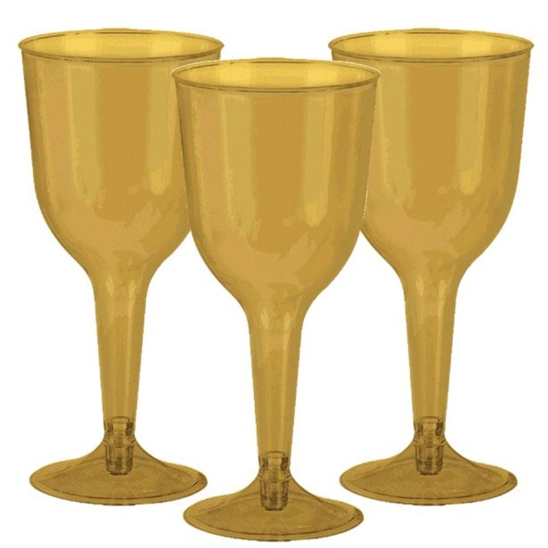 20 golden plastic wine glasses 295ml