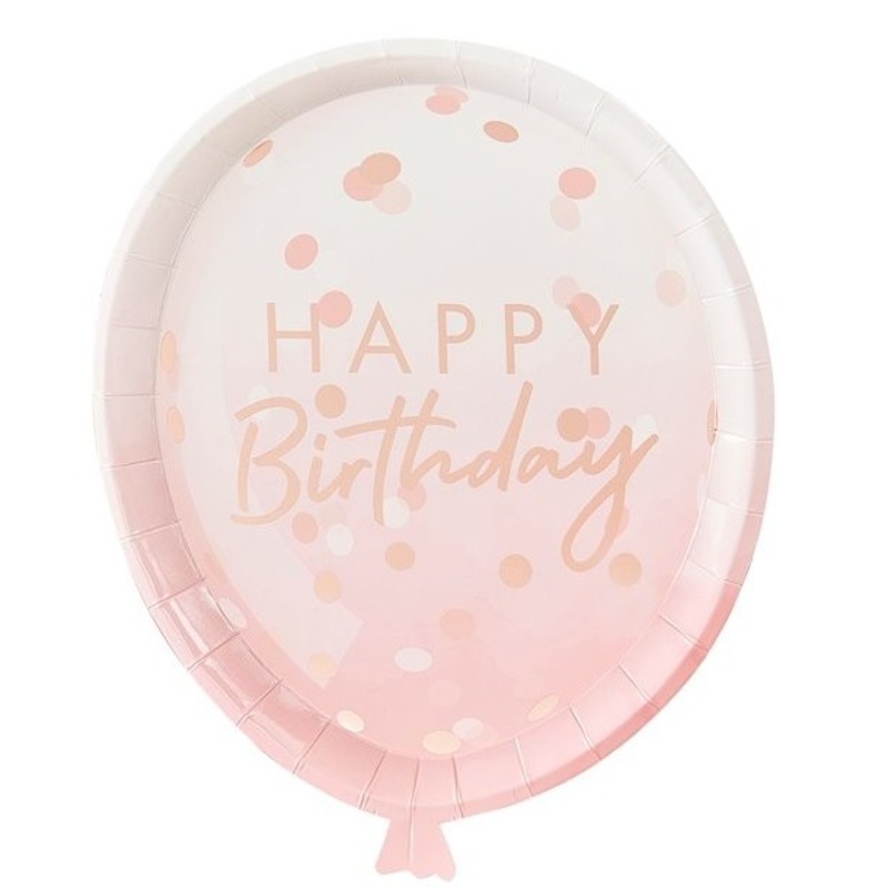 8 Rosy Birthday paper plates 24cm