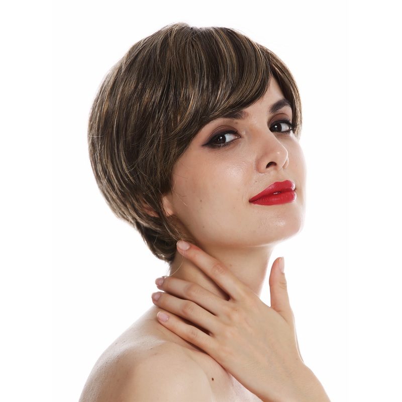 Lady wig monofilament short sleek androgynous brown blonde highlights DW3042-MT