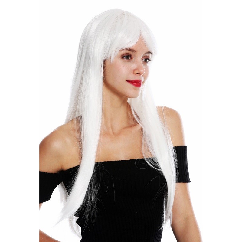 Women’s wig lady cosplay long sleek fringe parted white YZF-41062