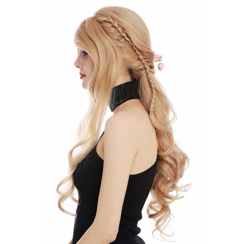 Lady wig lace front long wavy curls elaborately braided blonde WL-5071LS-LF
