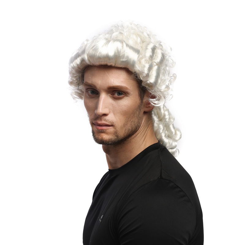 Man Men Party Wig Baroque noble aristocrat lord curls long ponytail white 91019