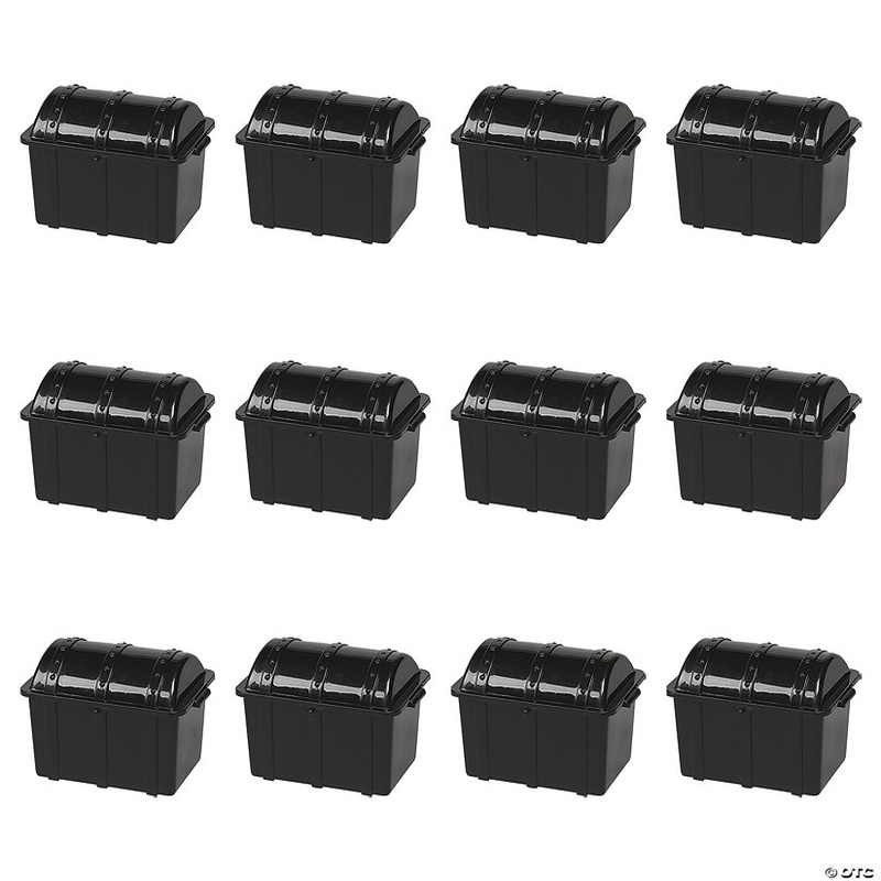 4 1/2 Small Black Plastic Pirate Chest Treat Containers – 12 Pc.