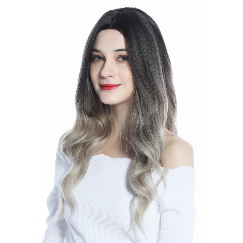 Ladies’ Wig long wavy ombre medium brown vanilla blond balayage highlights LC179