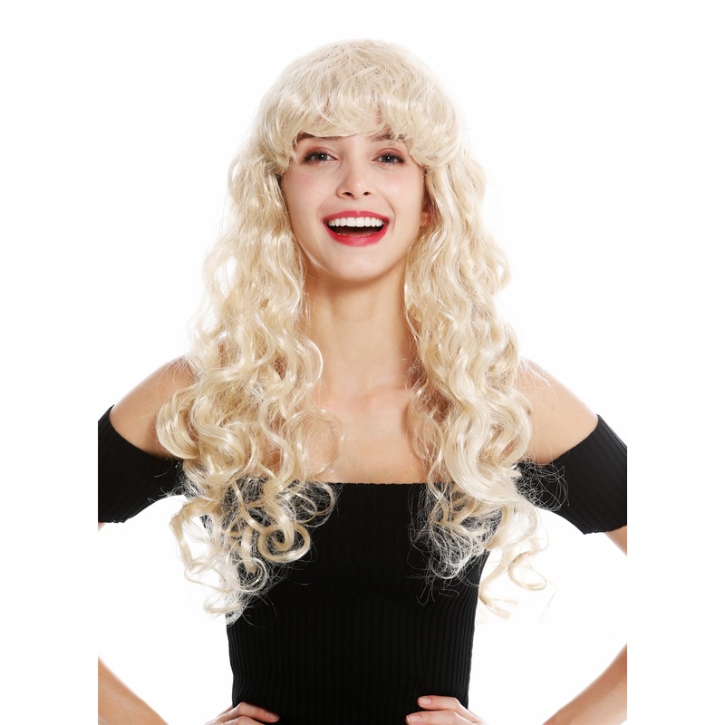 Lady party wig Halloween long curls curly voluminous fringe blonde 0082