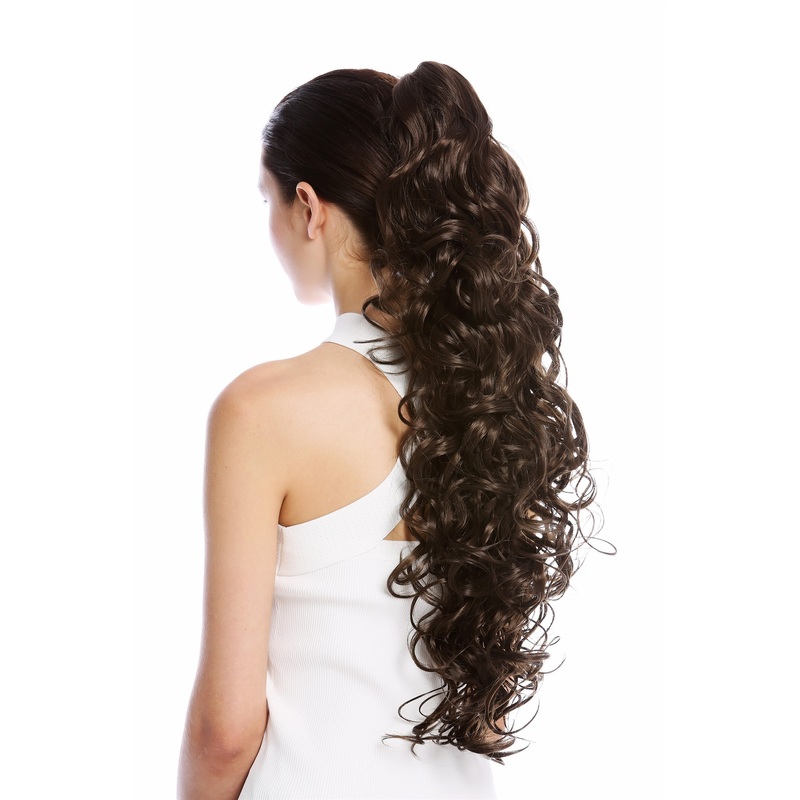 Ponytail Hairpiece very long voluminous curled curls medium brown 25
