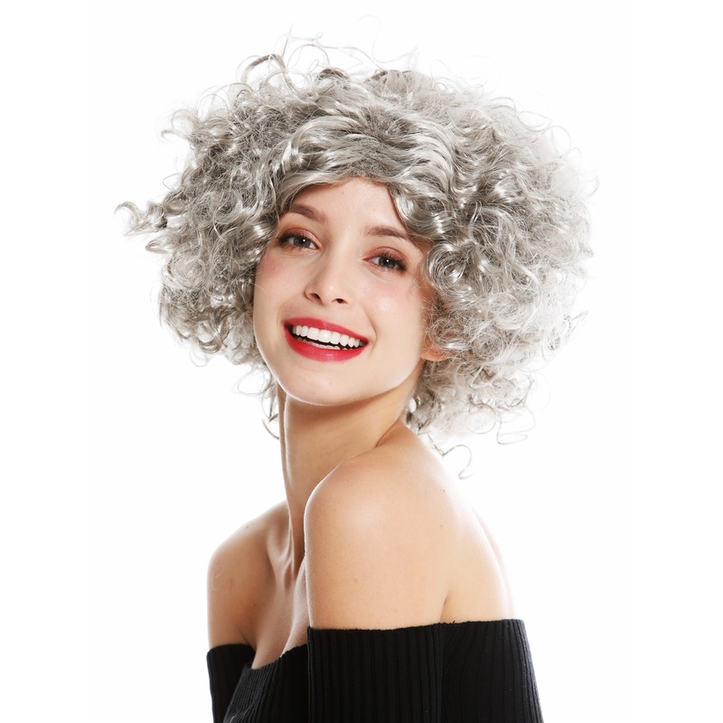 Women’s party wig carnival Halloween Diva short curly middle parting grey 1352