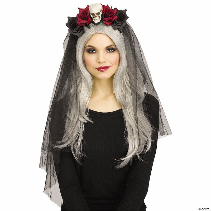 Adults Skull & Roses Horror Bridal Veil Headband – One Size