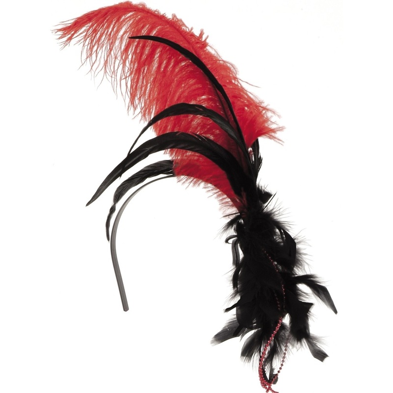 Feathered headband black and red