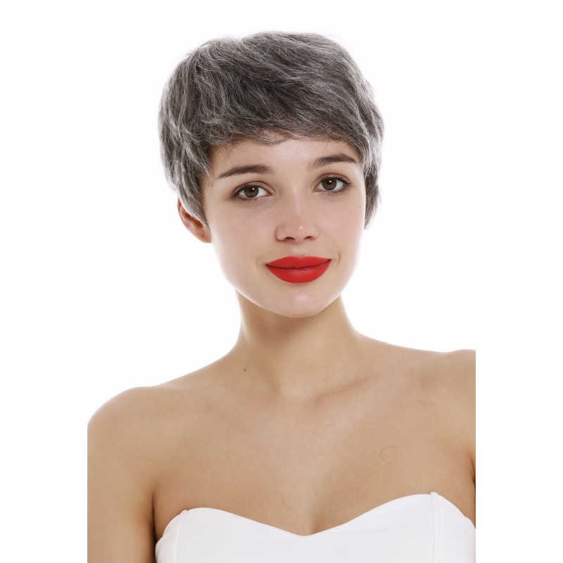 Human Hair wig women men short wild wavy bowl cut dark gray flecked  DW3107-HH