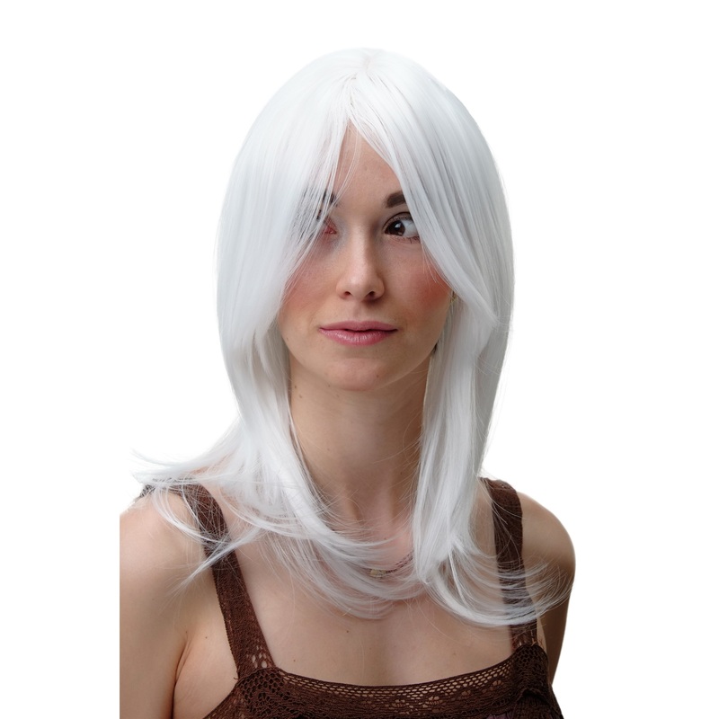 Lady Women Wig Cosplay White shoulder-length medium length straight 3240