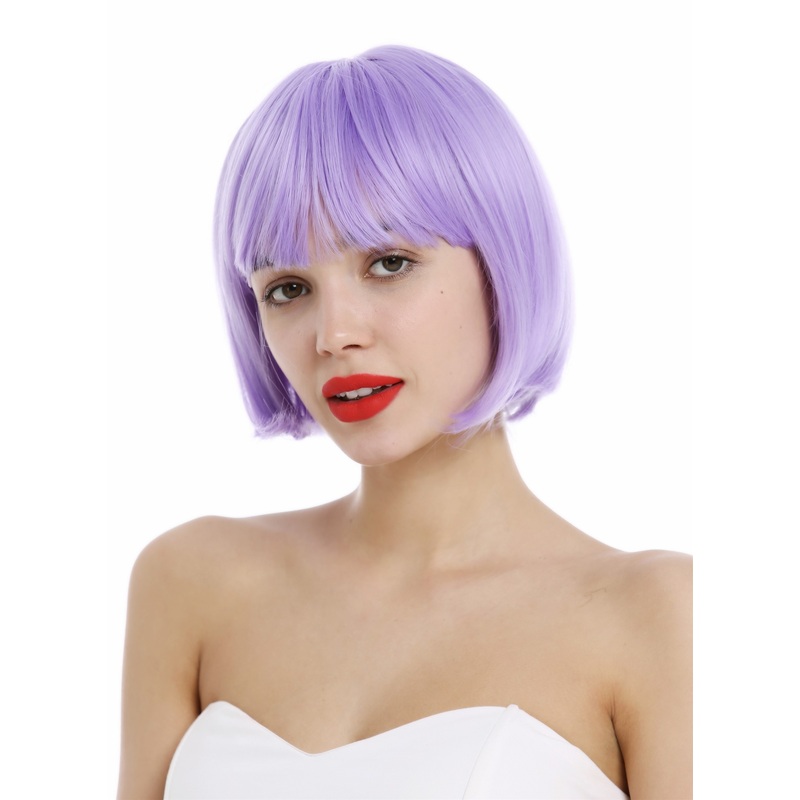 Short Lady Wig classy classic Bob style straight bangs sleek purple VK-4