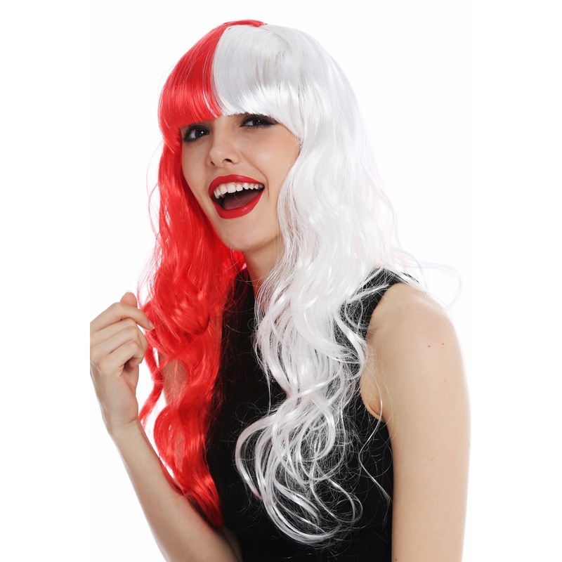 Women’s wig Halloween carnival long fringe red white half and half DEC118