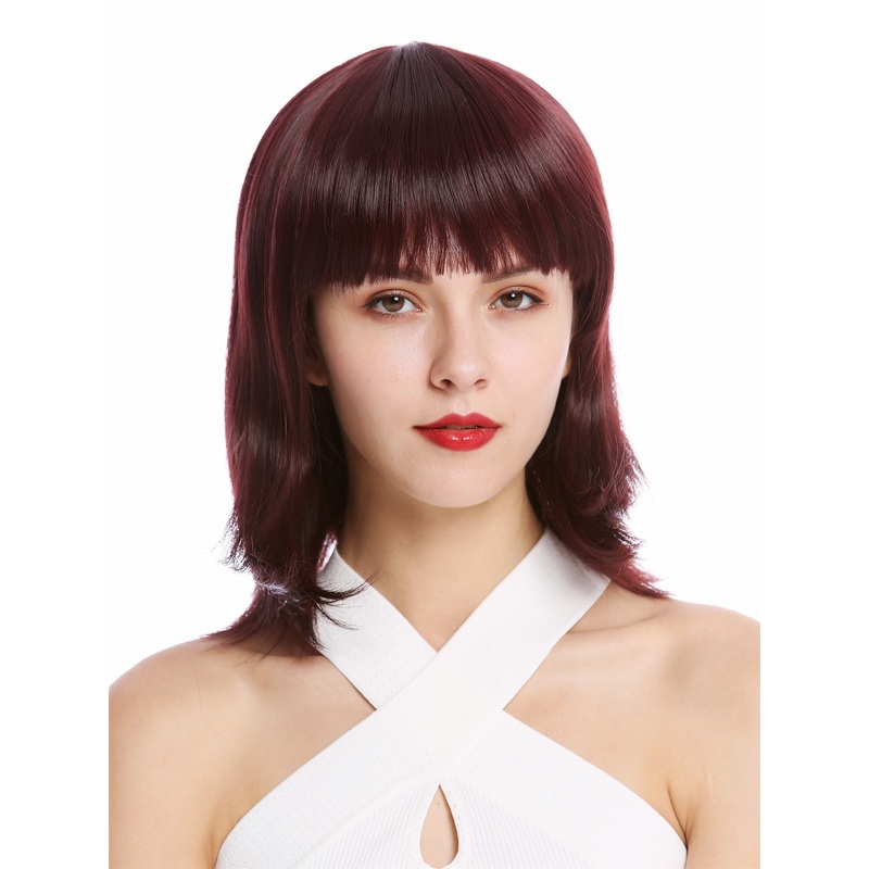 Lady wig short Bob Longbob fringe straight garnet red auburn YZF-4362