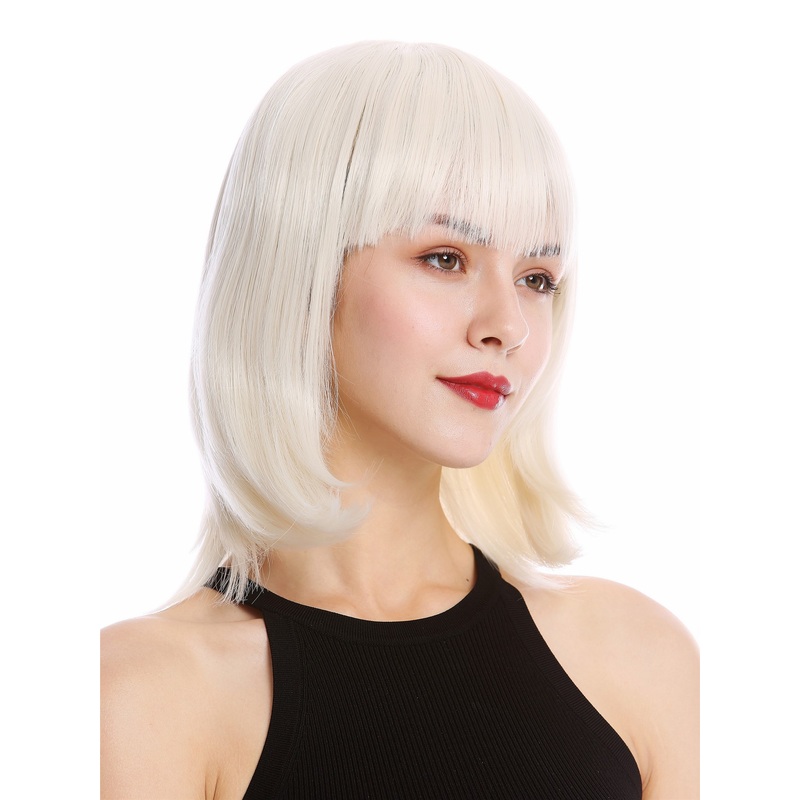 Lady wig short Bob Longbob fringe straight white peroxide blonde YZF-4362