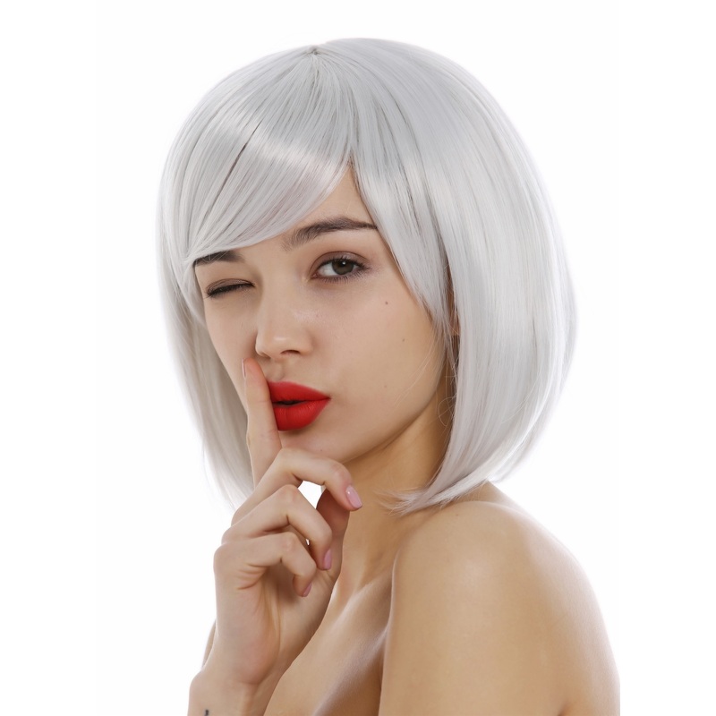 Lady Wig short frayed Bob style parting very light whiteish gray grey 1215