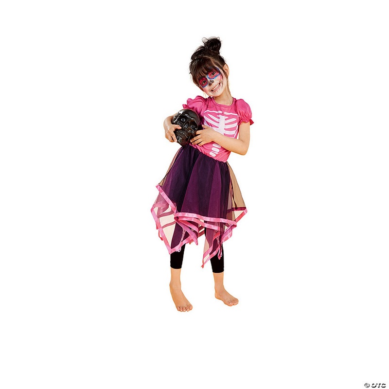 Pink and Black Skeleton Girl Child Halloween Costume – Large