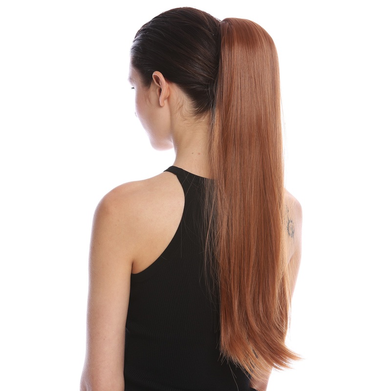 Ponytail Hairpiece comb ribbon wrap-around long straight copper brown YZF-1094S