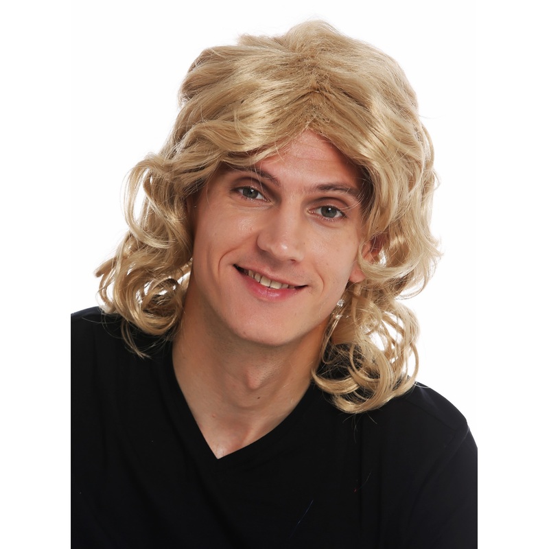 Wig carnival men long wavy blonde middle parting gigolo crooner singer F26722