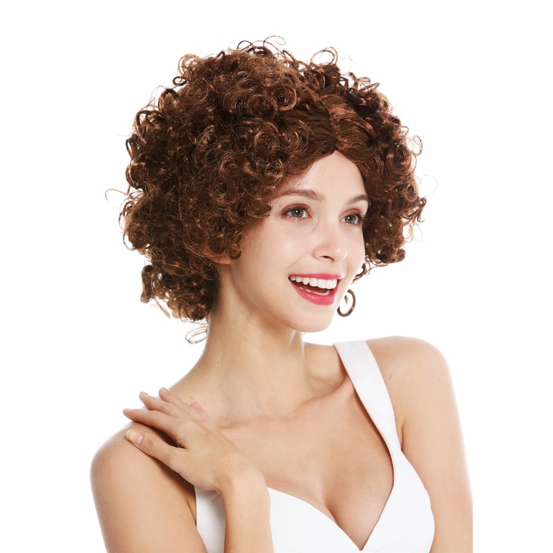 Women’s party wig carnival funky 60’s 70’s funk afro middle parting brown DH1101