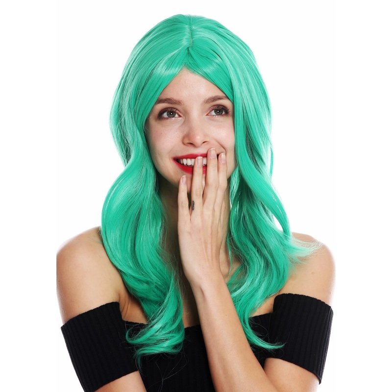 Women’s wig lady long slightly waved wavy parted green GFW2247