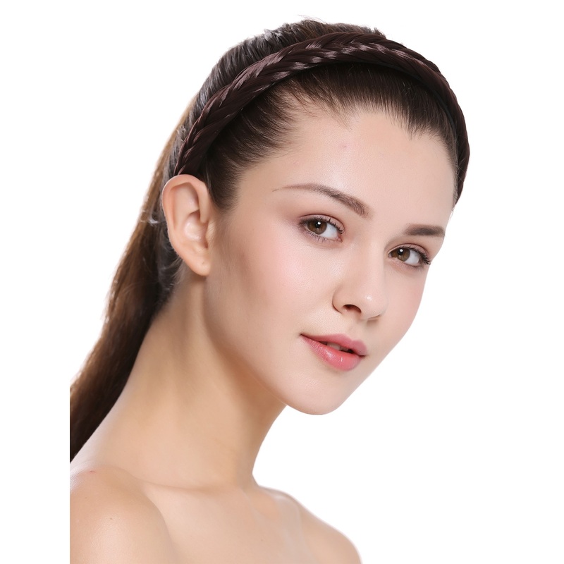 Hair loop Alice band plaited traditional 0.7 inches wide braid brown CXT-001