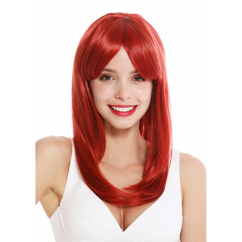 Ladfy wig women’s  wig long sleek slightly layered fringe red 3268