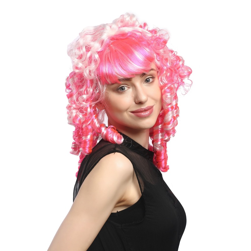 Lady Party Wig Pink Baroque Gothic Lolita bangs fringe long coiling curls 91044