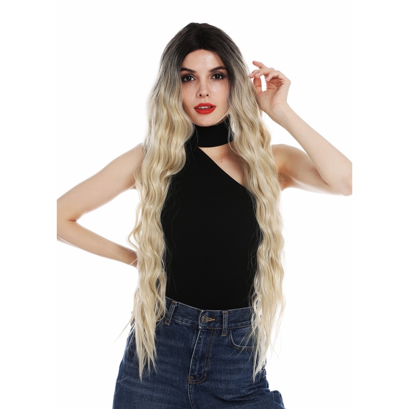 Lady wig lace front extremely long wavy waved ombre dark brown blonde DW2888-MF