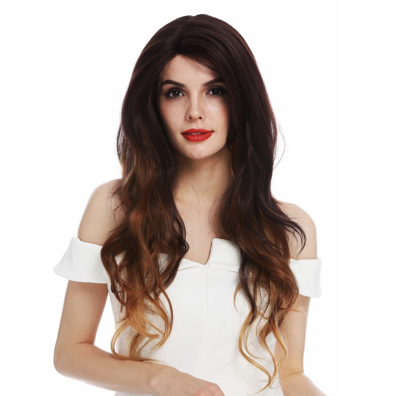 Lady wig lace front monofilament long wavy Balayage mahogany  blonde DW2592-MF
