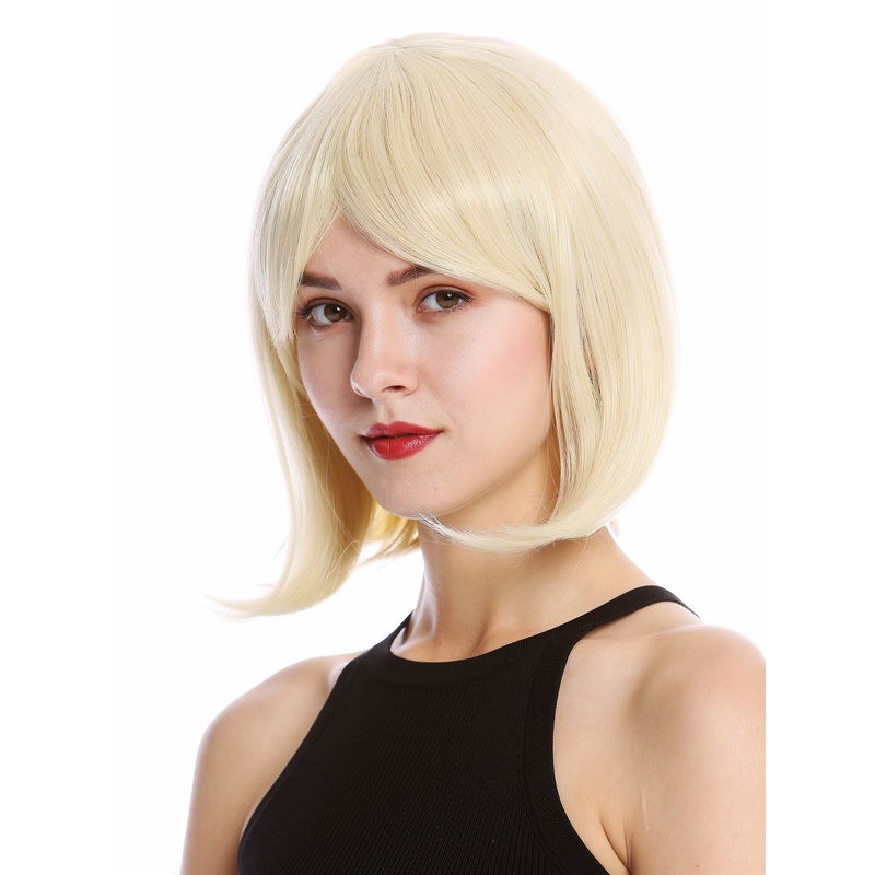 Lady wig short shoulder length Bob Longbob straight bangs bright blond YZF-4366