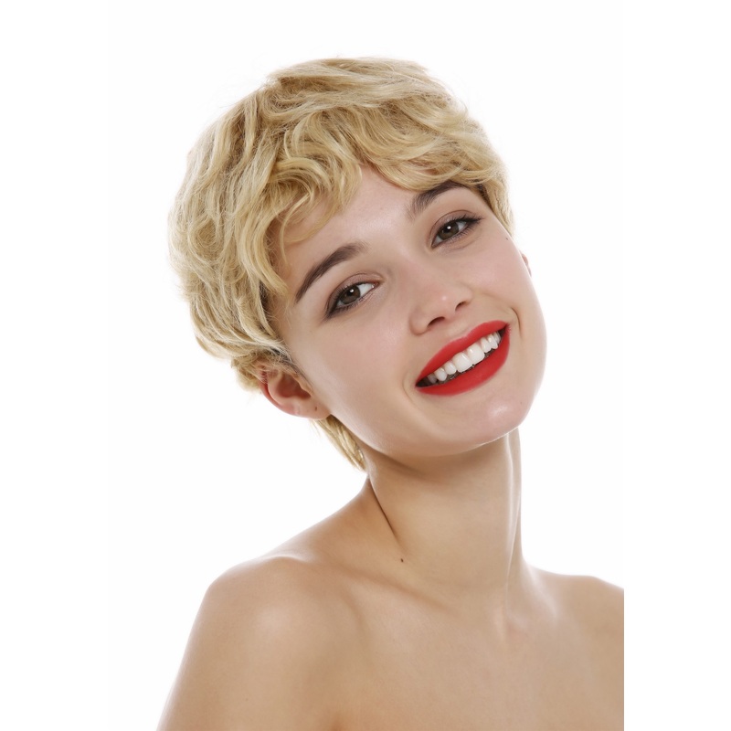 Short Wig Human Hair women men wavy wild Pixie cut ashblond platinum mix BHH-11