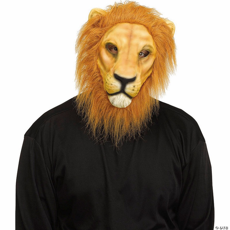 Adults Brown Lion Full Face Mask with Fur