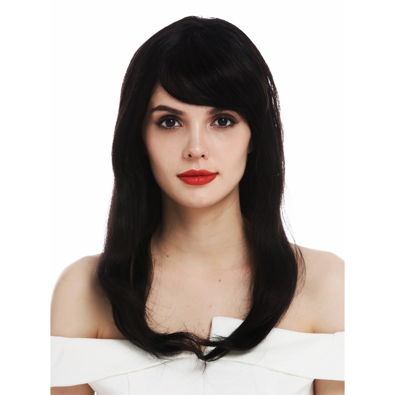 Lady wig real human hair black lace front monofilament long sleek DW-2198-HH-MF