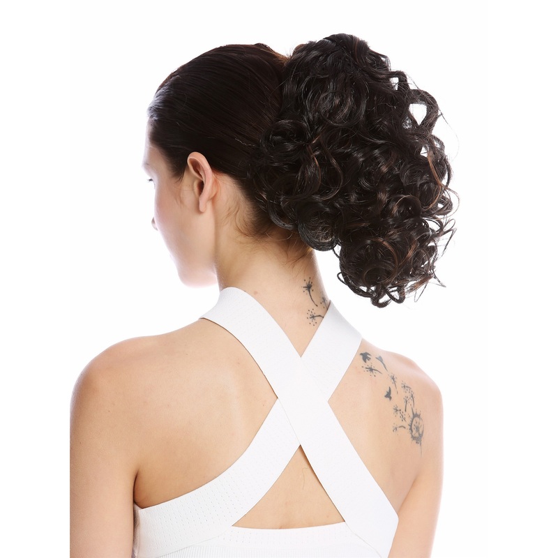 Ponytail Combs & Clamp short voluminous curled brown copper highlights MKB-22
