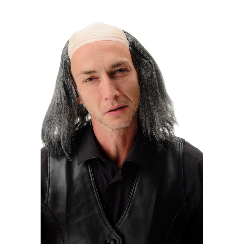 Wig Halloween crazy old half bald dark gray grey Igor Einstein Frankenstein 4232
