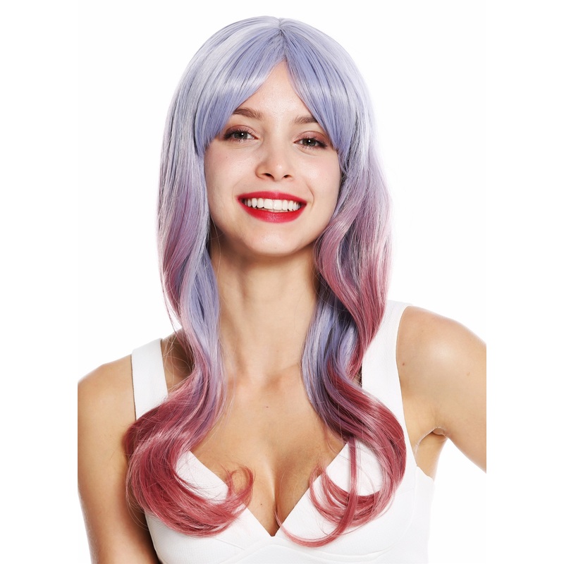 Women’s wig lady long wavy waved balayage ombre blue grey red DL-109